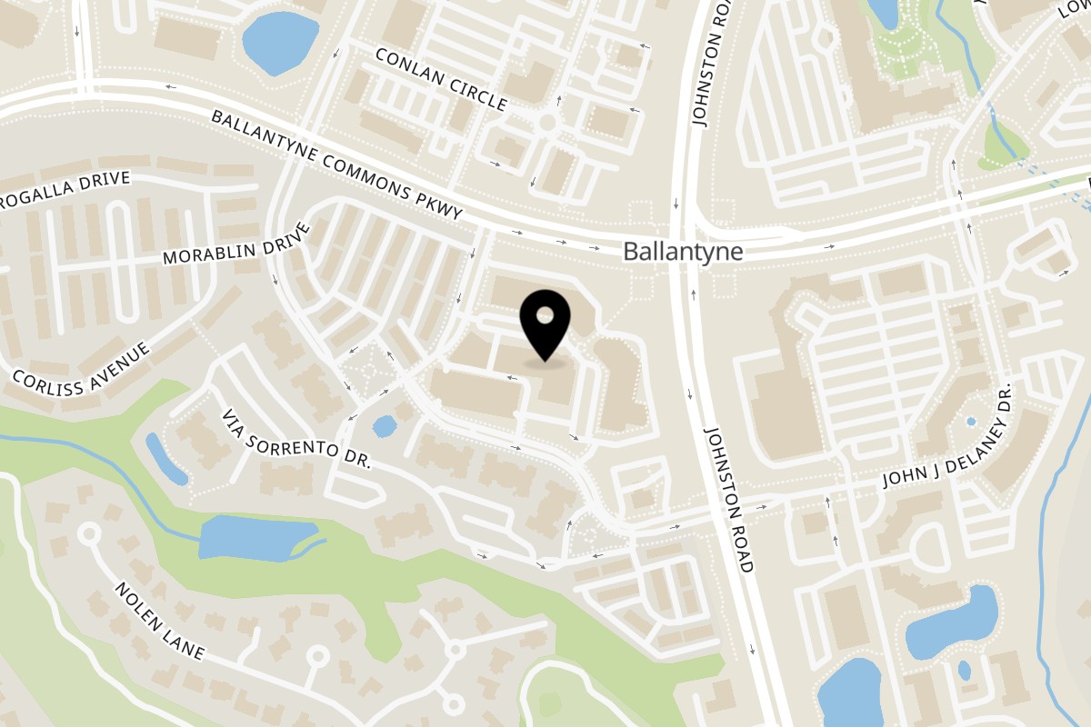 Map showing the location of The Blue Taj on 14815 Ballantyne Village Way Suite 170 in Charlotte